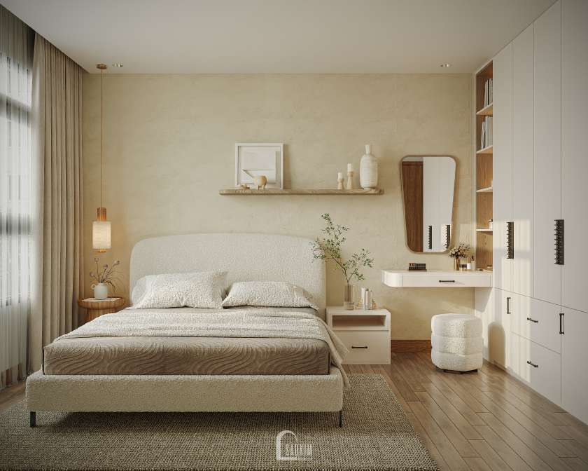 Thiết kế nội thất phòng ngủ Master chung cưy The Zurich Vinhomes Ocean Park 1 mang phong cách Modern Organic
